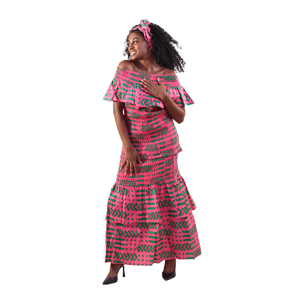 Ankara Print Smocked-Top Mermaid Skirt Set - Style A
