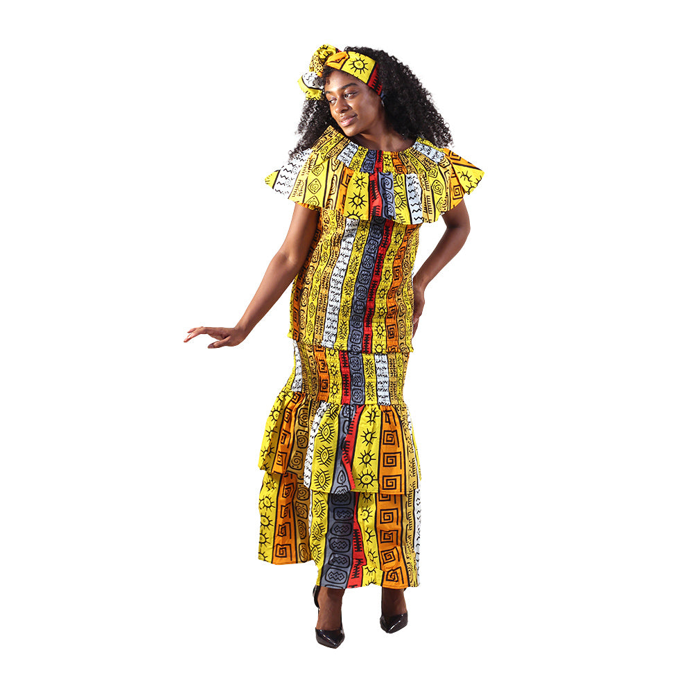 Ankara Print Smocked-Top Mermaid Skirt Set - Style A