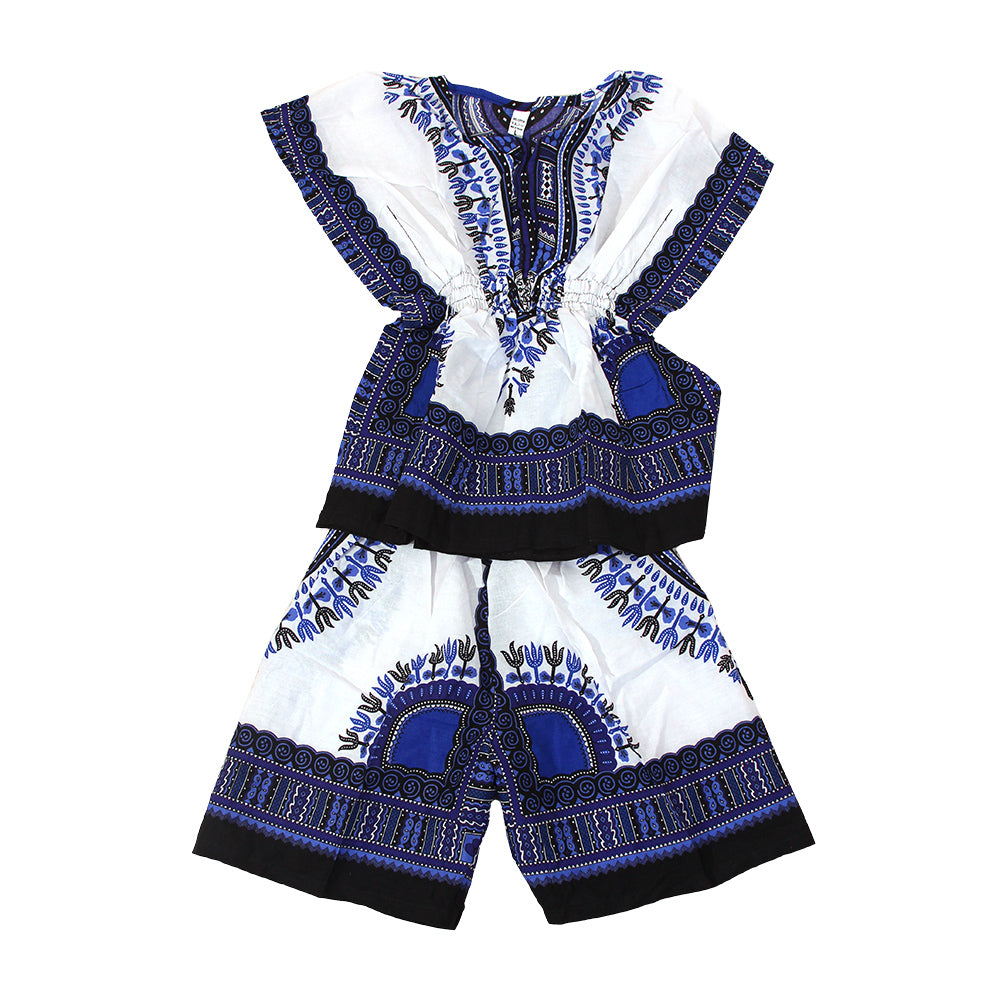 Children's Elastic Dashiki Set - Blue - Large