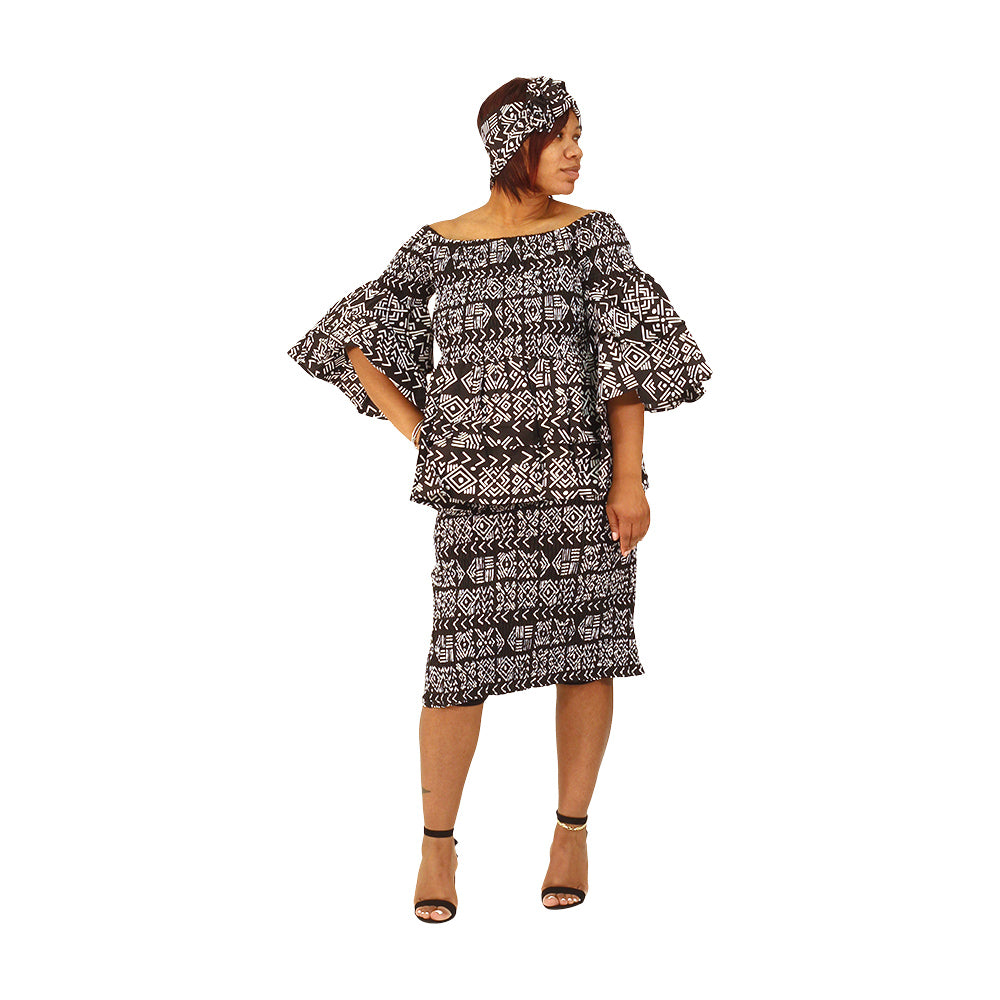 Ankara Print Stretch Double Layer Top & Skirt Set - ONE SIZE - Style A