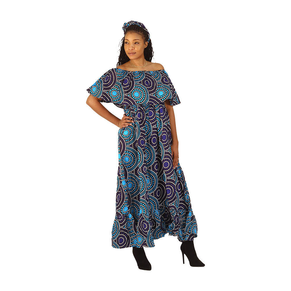 Ankara Print Front-frill Long Dress - ONE SIZE - Style A