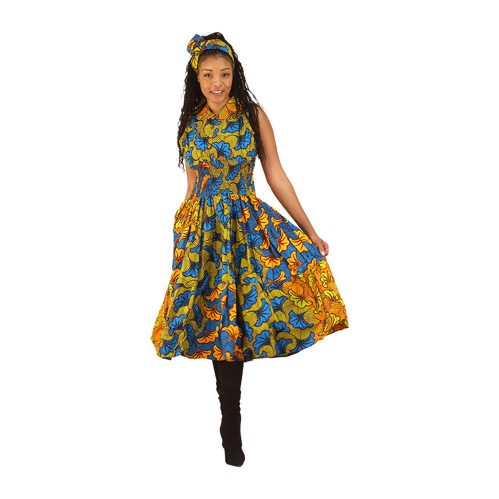 Ashanti Print Button Long Dress - ONE SIZE - Style A