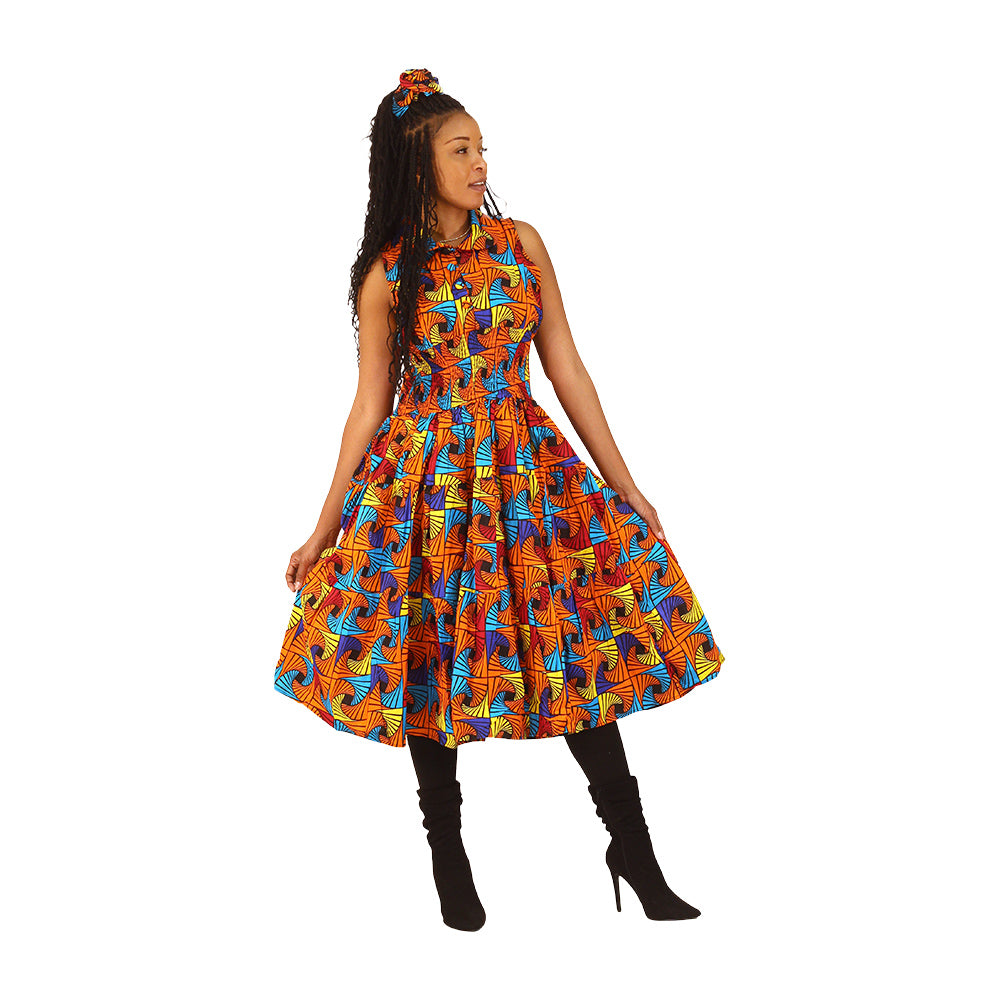 Ashanti Print Button Long Dress - ONE SIZE - Style A