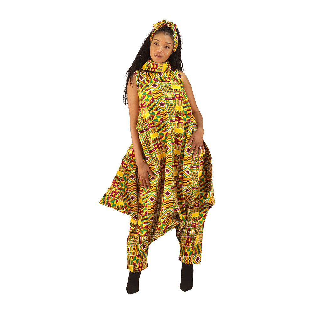 Ankara Print Zip-Neck Harem Jumpsuit - ONE SIZE - Style A