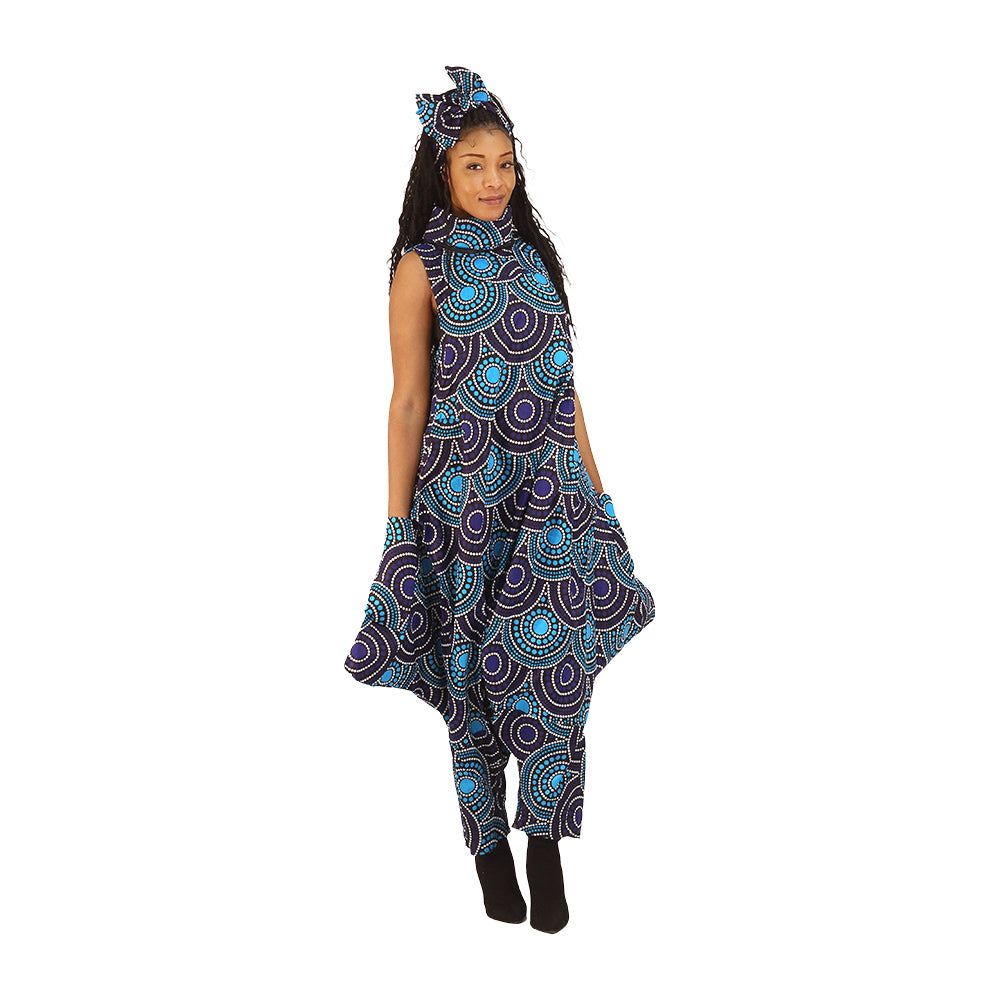 Ankara Print Zip-Neck Harem Jumpsuit - ONE SIZE - Style A