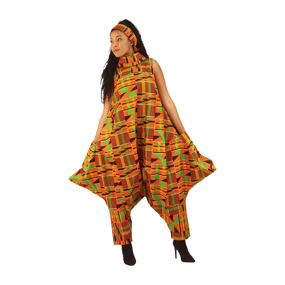 Ankara Print Zip-Neck Harem Jumpsuit - ONE SIZE - Style A