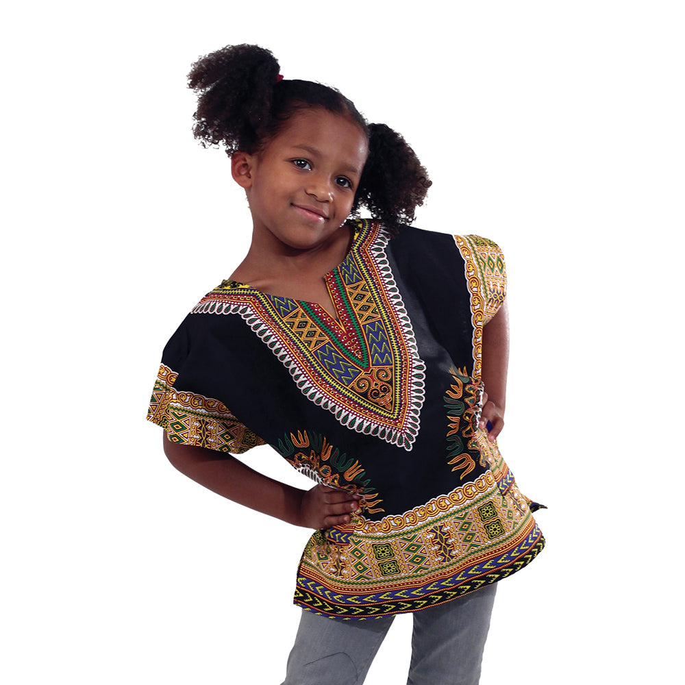 Children's Traditional Dashiki - Black/Blue - Large