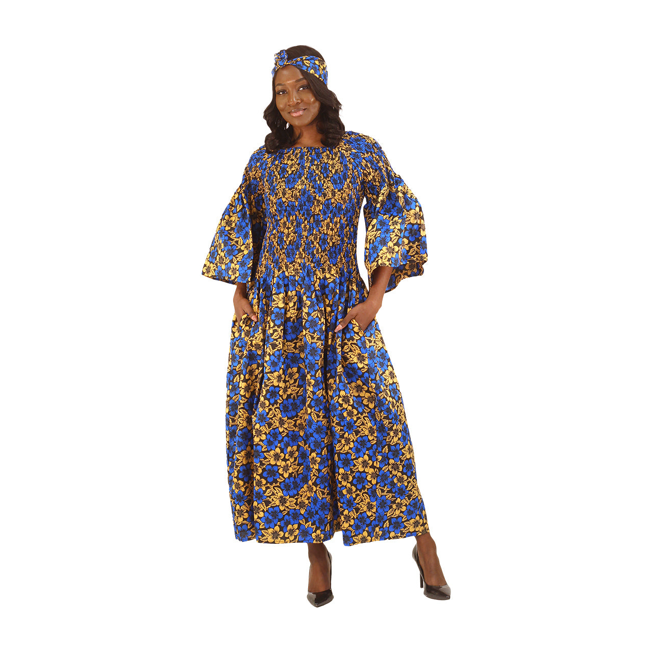 Ankara Print Flare-Sleeve Stretch Top Dress - Style A