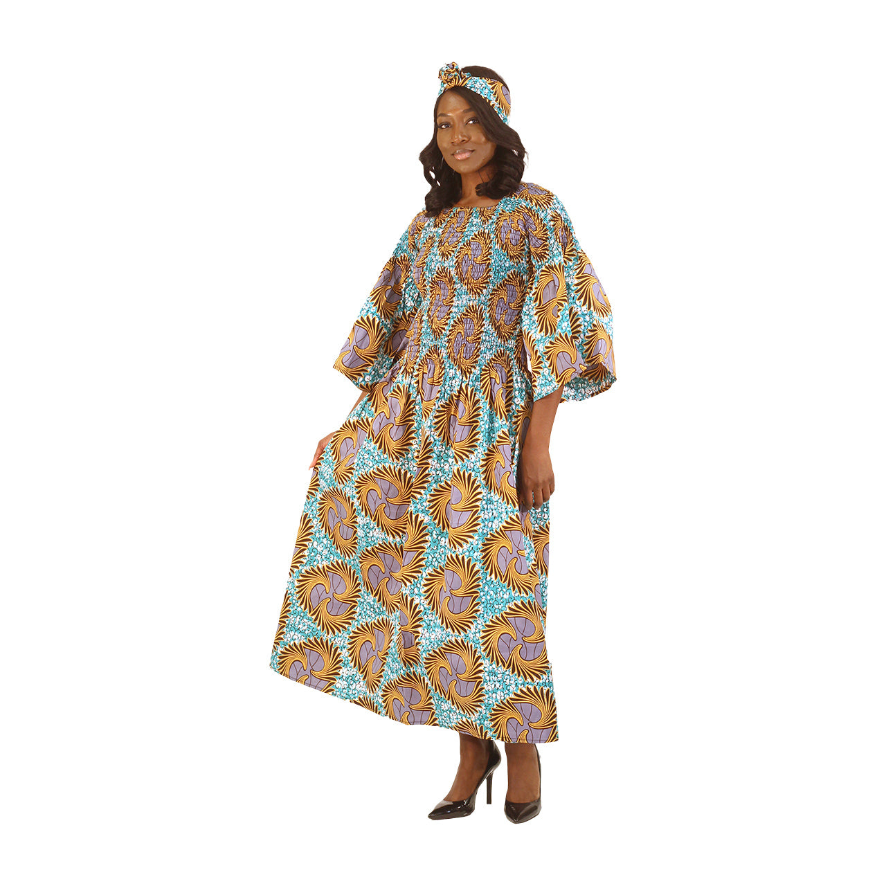 Ankara Print Flare-Sleeve Stretch Top Dress - Style A