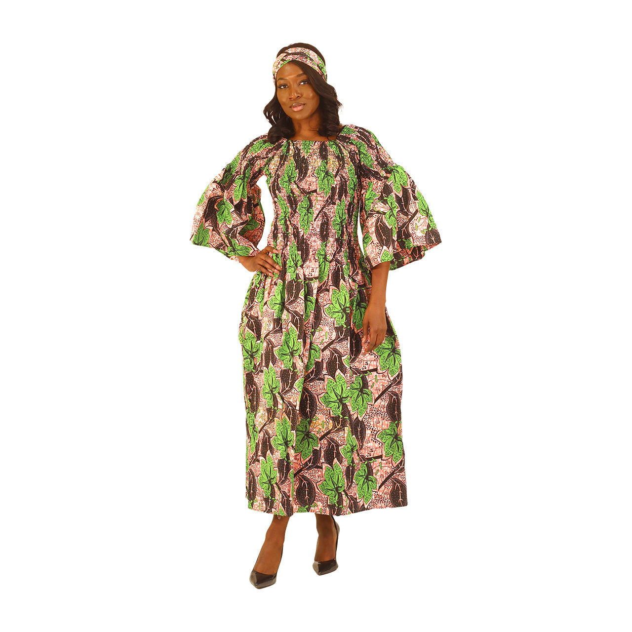 Ankara Print Flare-Sleeve Stretch Top Dress - Style A