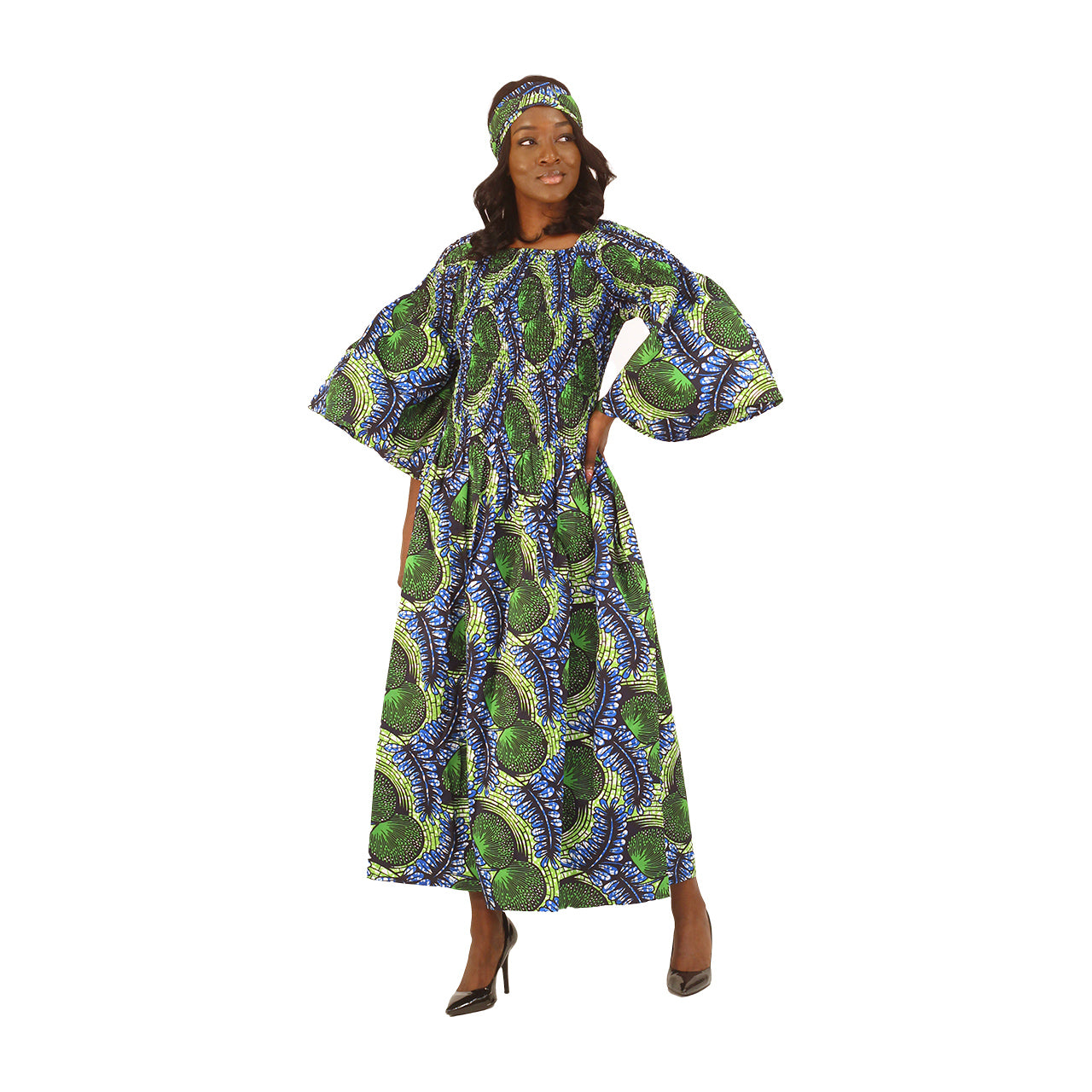 Ankara Print Flare-Sleeve Stretch Top Dress - Style A