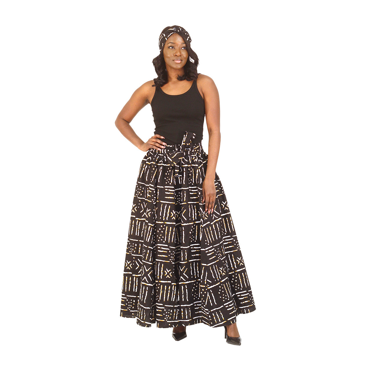 Ankara Print Maxi Skirt & Scarf - Style A