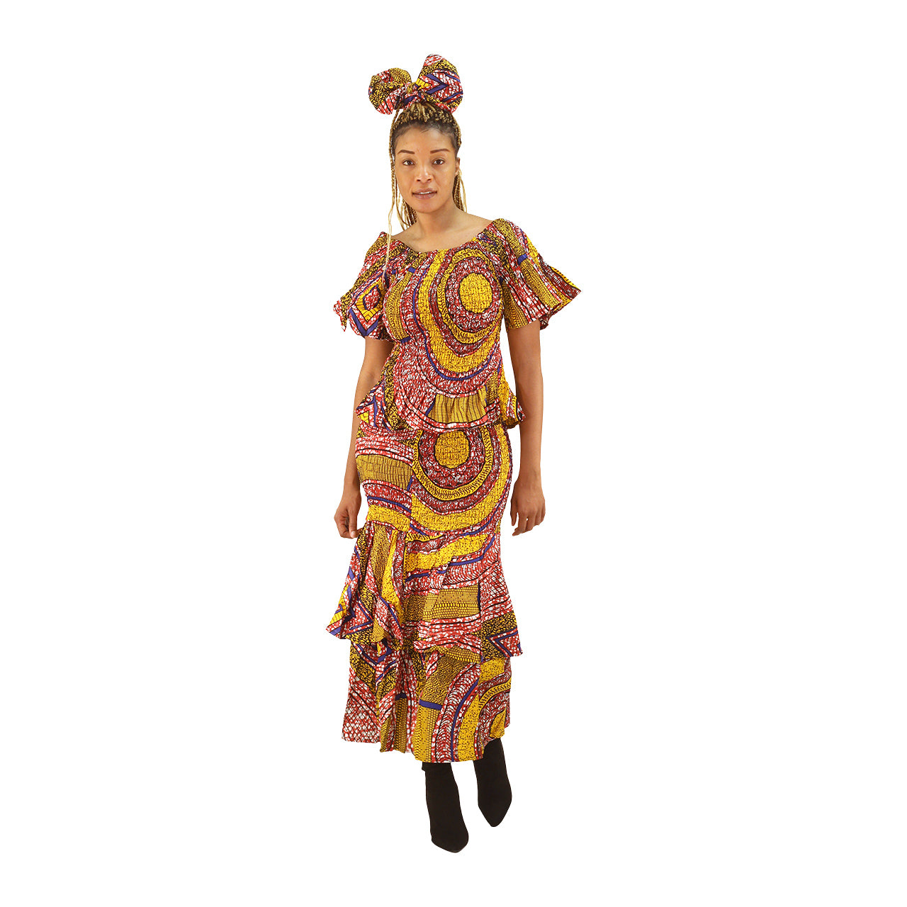 Ankara Print Short Sleeve Smocked Top Dress Set - Free - Style A