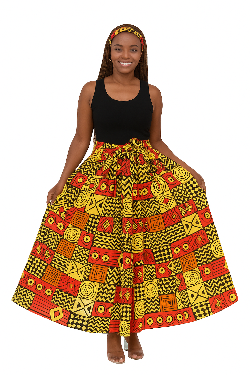 Ankara Print Maxi Skirt & Scarf - Style A