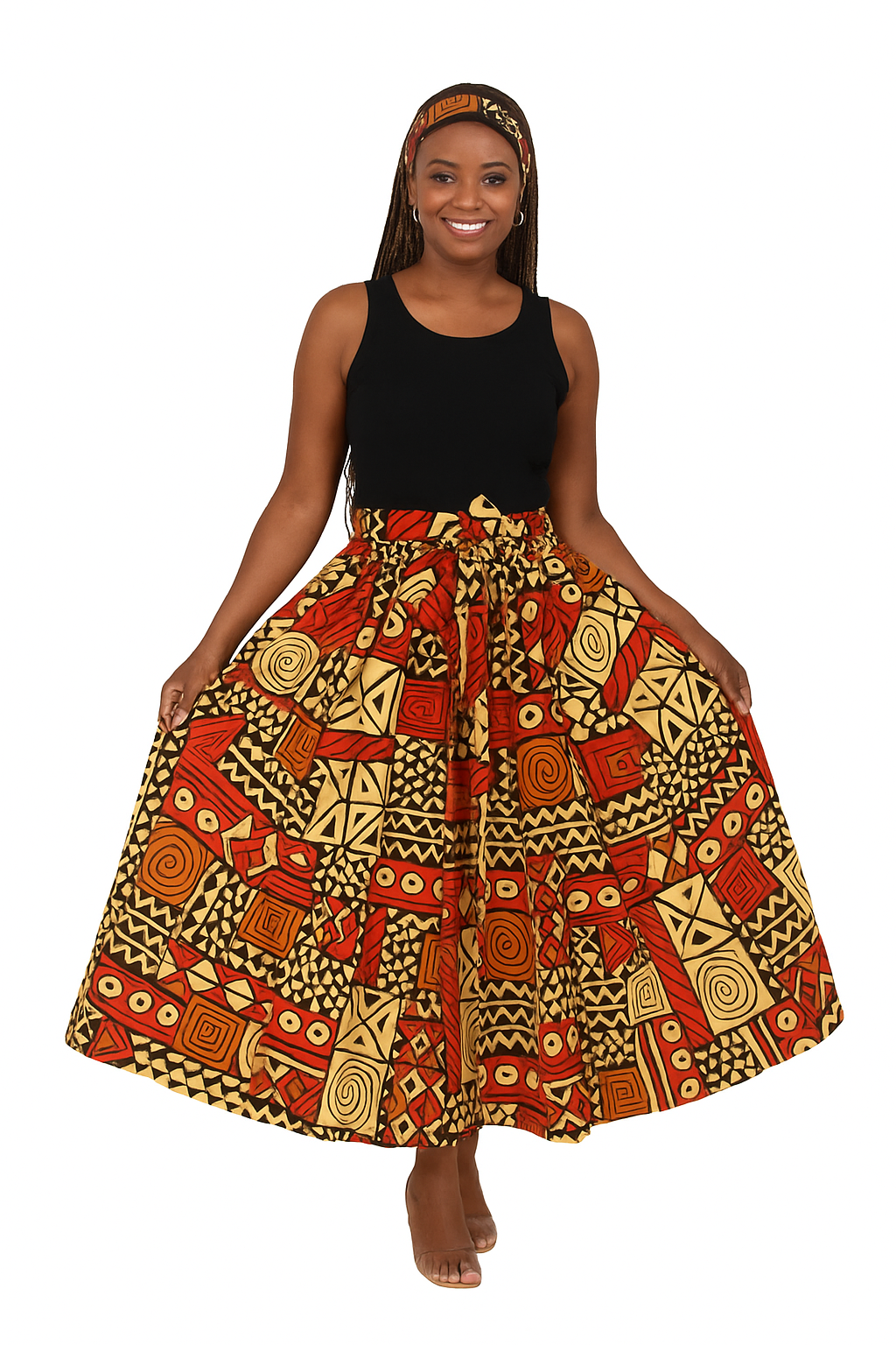 Ankara Print Maxi Skirt & Scarf - Style A