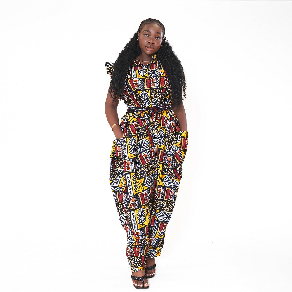Ankara Print Wide-Leg Sleeveless Jumpsuit - Style A