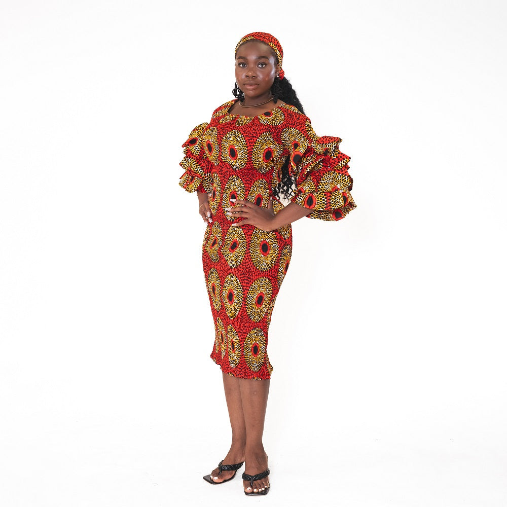 Ankara Print Smocked Frill Dress - ONE SIZE - Style A