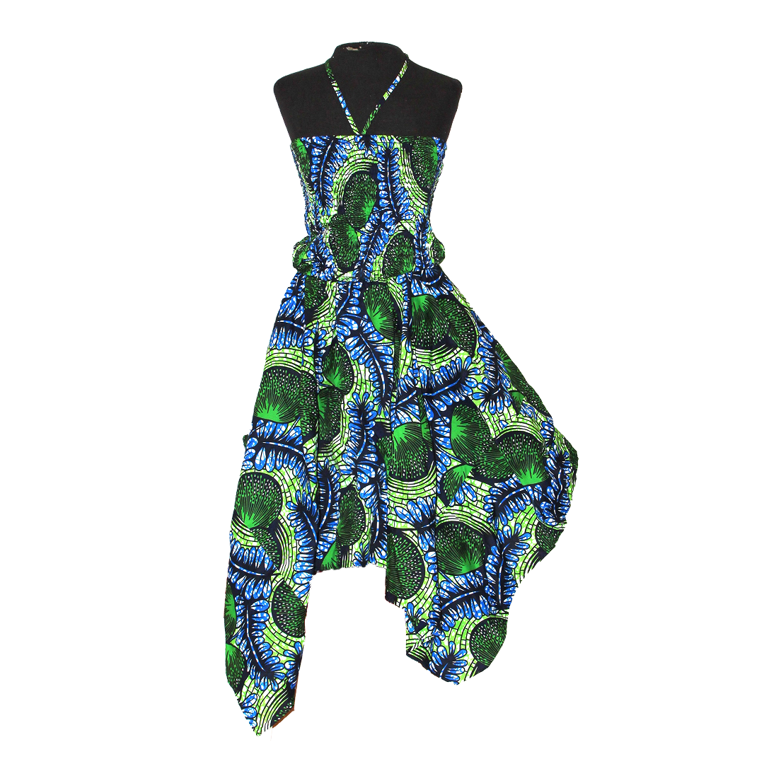 Ankara Print Halter-Top Smocked Dress - ONE SIZE - Style A