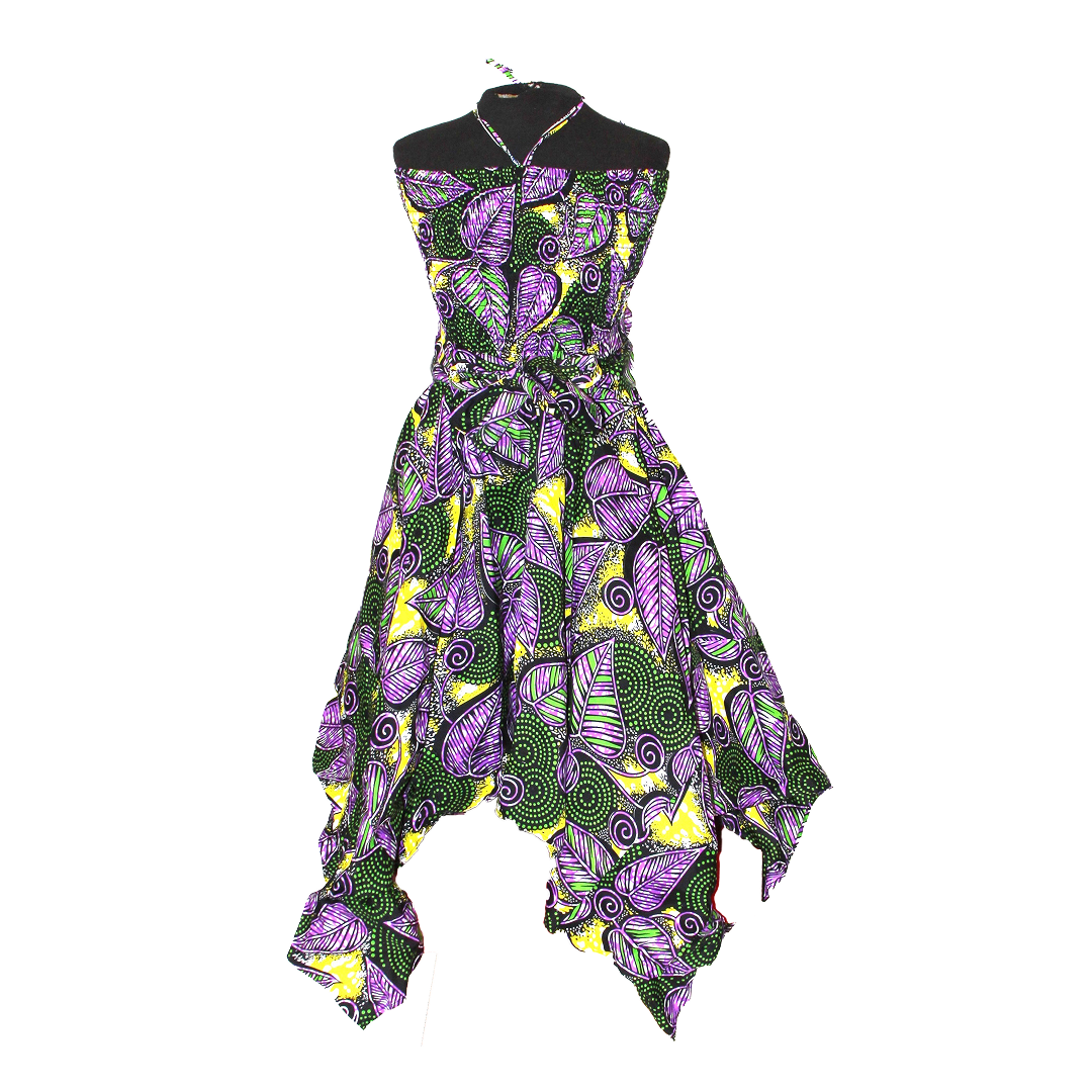 Ankara Print Halter-Top Smocked Dress - ONE SIZE - Style A