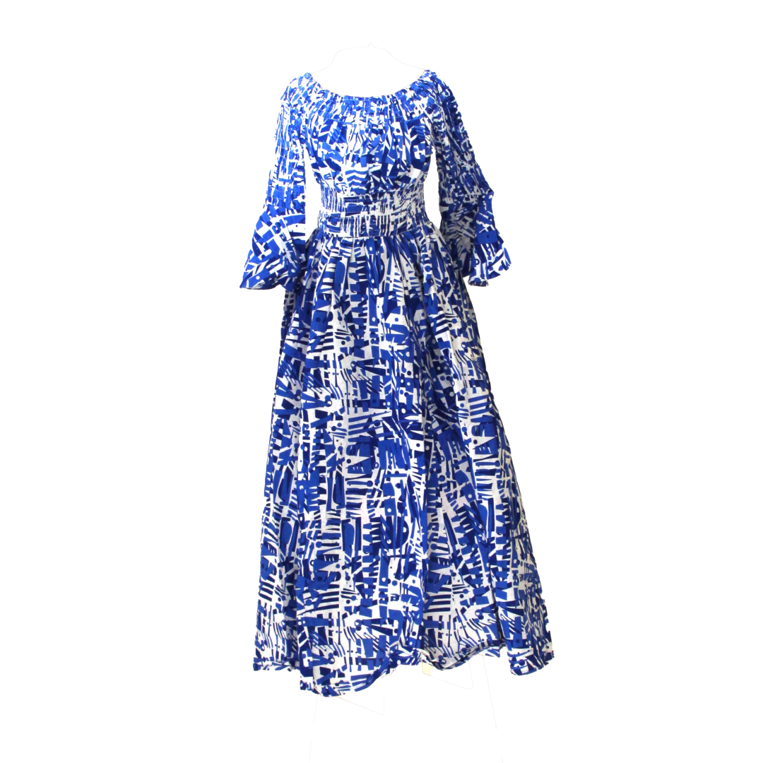 Ankara Print Long Frill-Sleeve Dress - Style A