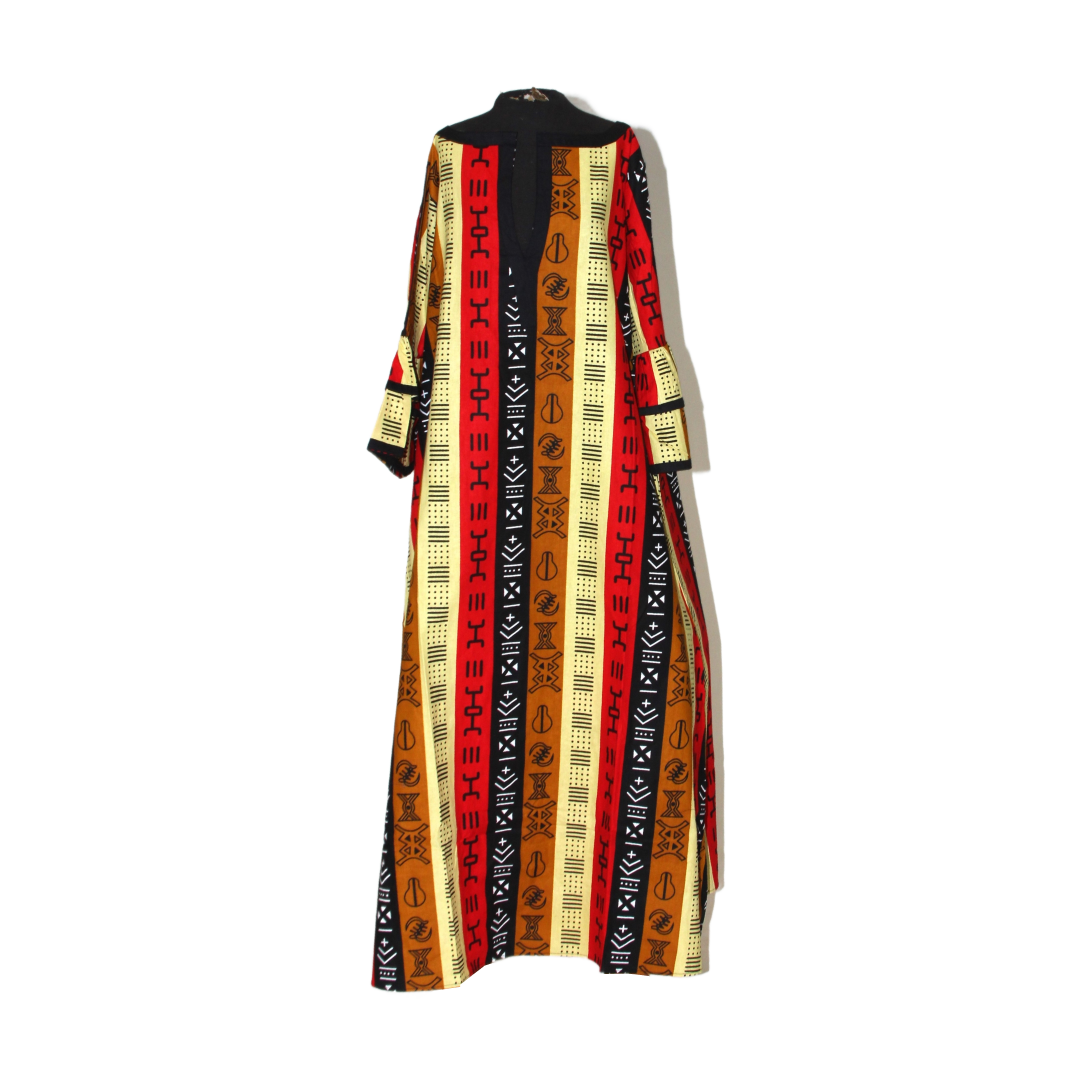 Ankara Print A-Line Long Dress - 2X - Style A