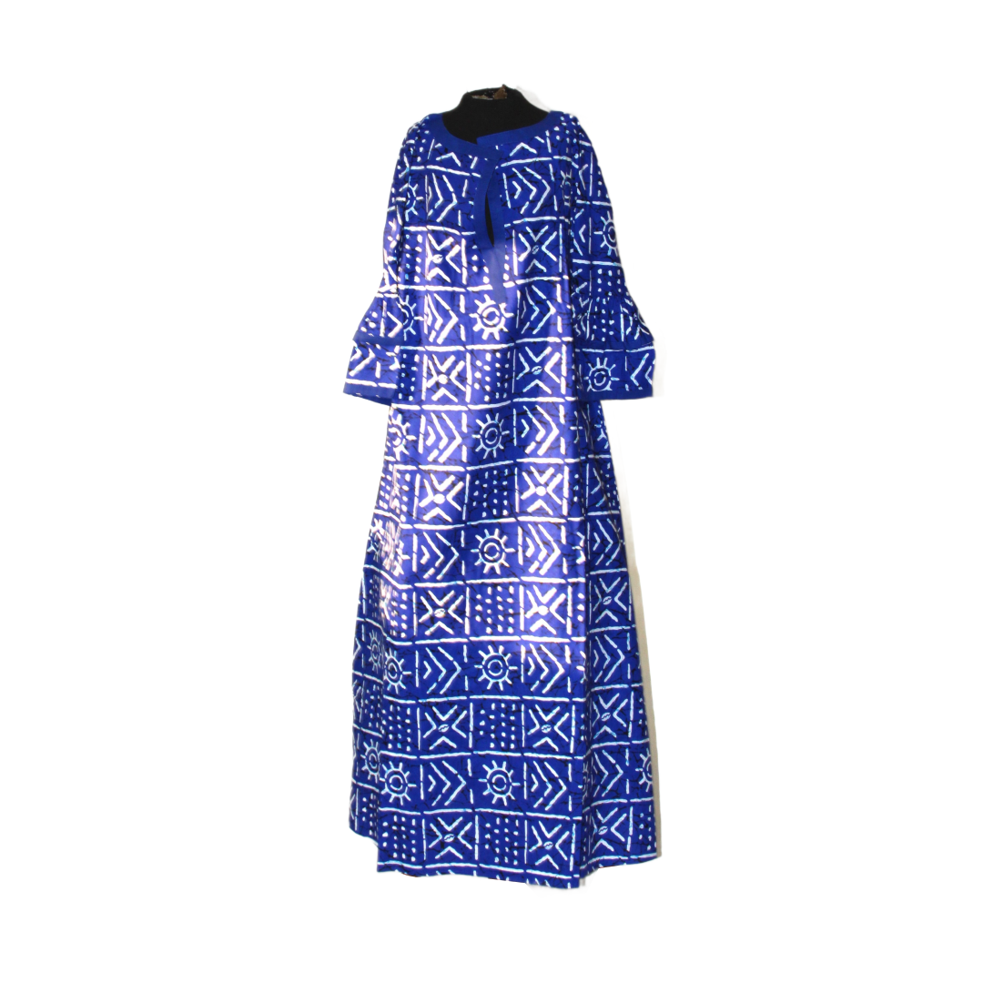 Ankara Print A-Line Long Dress - 2X - Style A