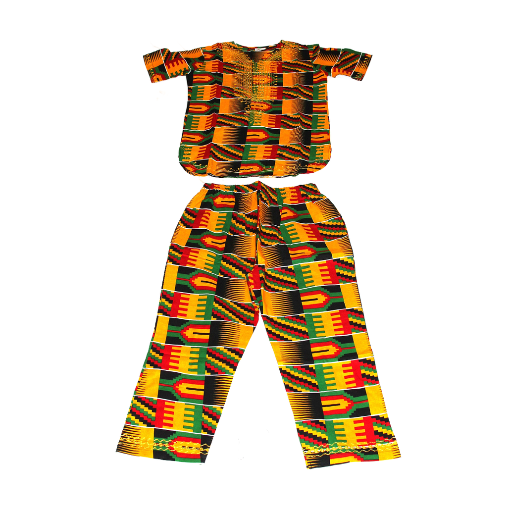 Children's Embroidered Kente 3-piece Pants Set - Size 10 - Style A