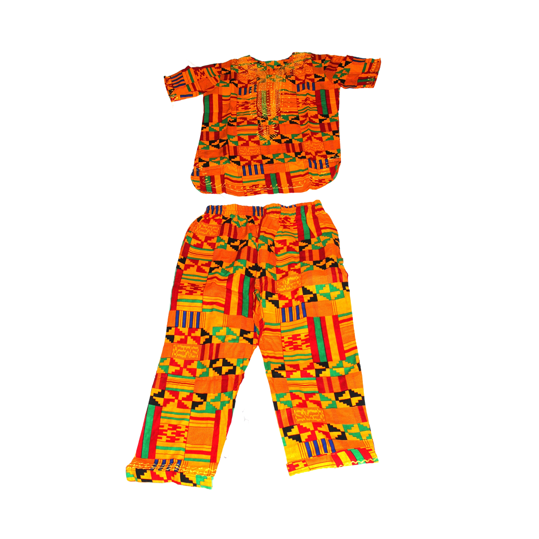 Children's Embroidered Kente 3-piece Pants Set - Size 10 - Style A