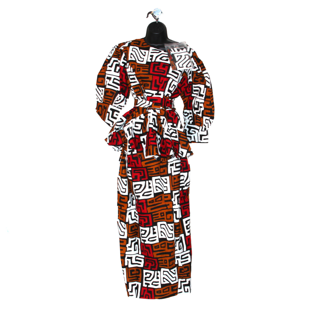 Ankara Print Top and Split Cut Skirt Set - 2X - Style A