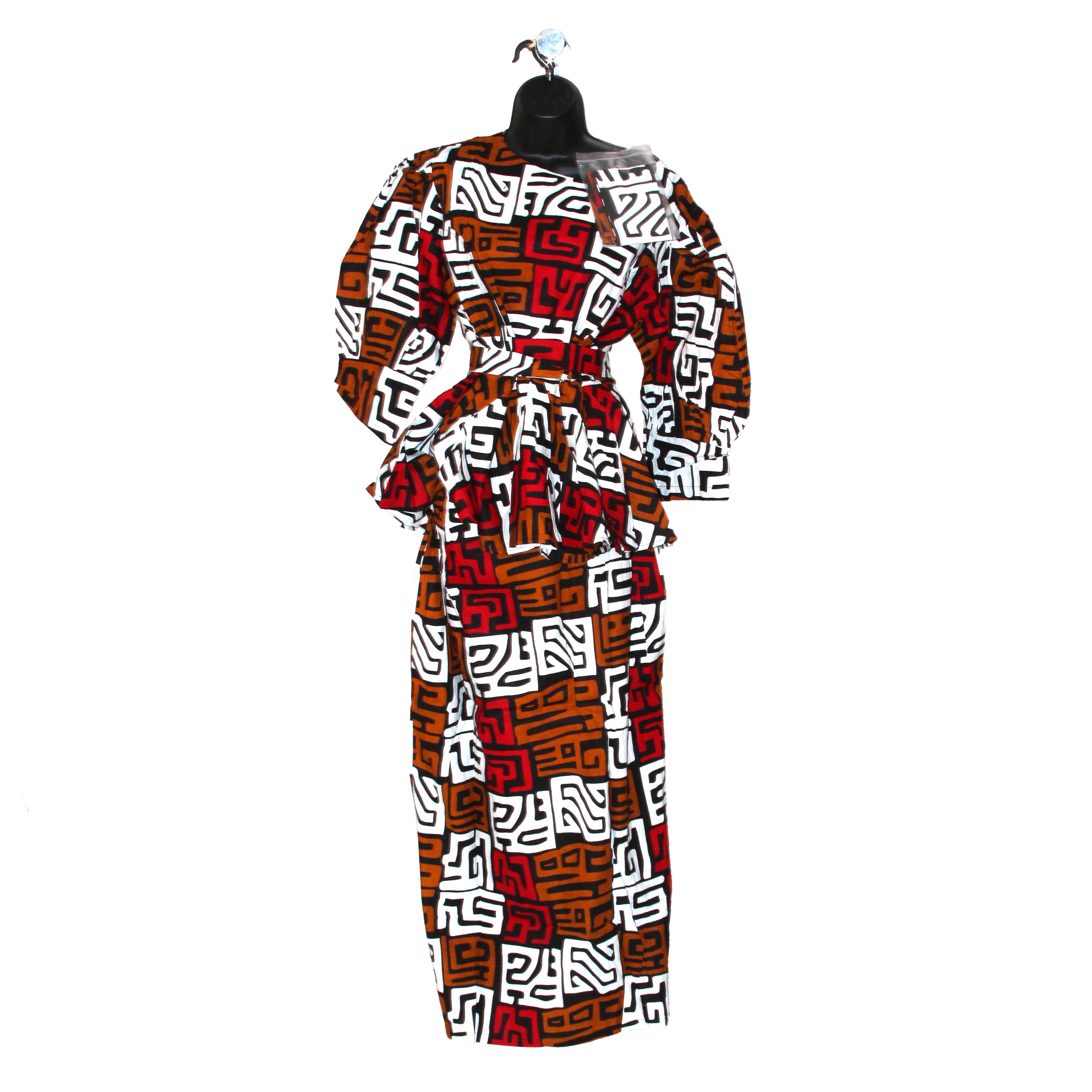 Ankara Print Top and Split Cut Skirt Set - 2X - Style A