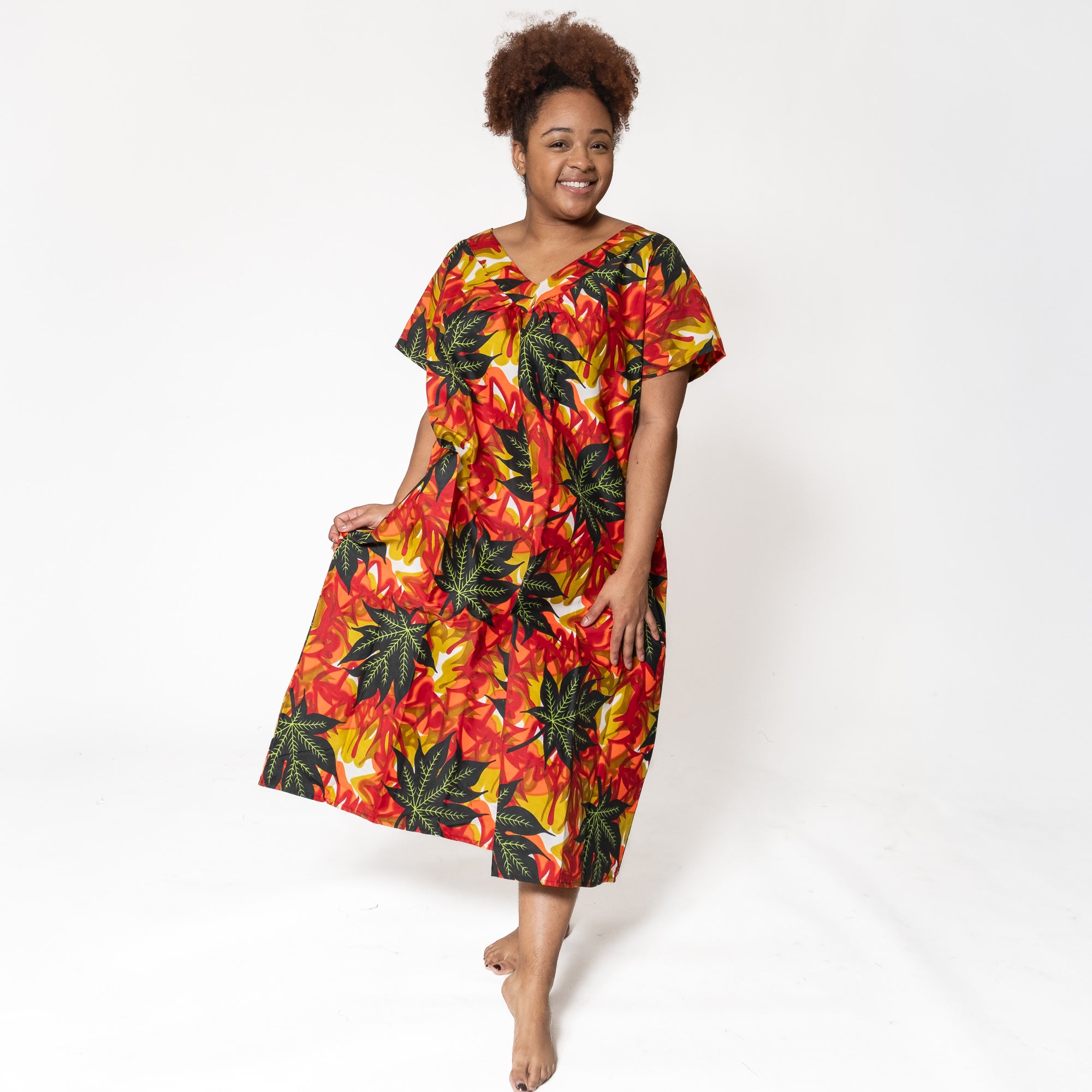 Ankara Print Short-sleeve House Dress - ONE SIZE - Style A