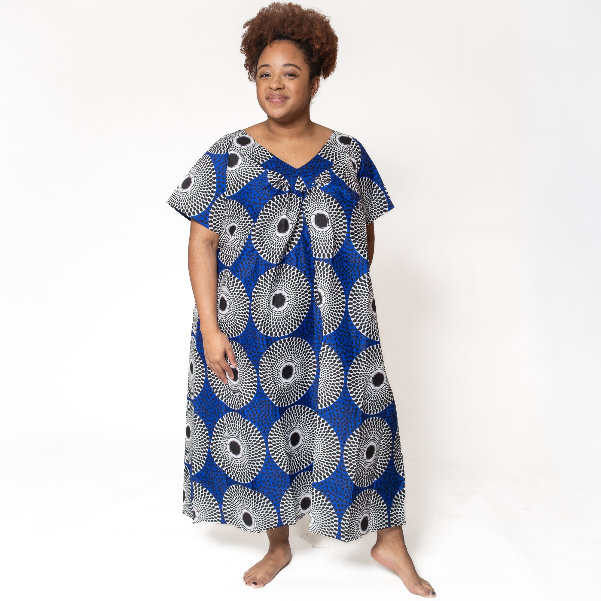 Ankara Print Short-sleeve House Dress - ONE SIZE - Style A