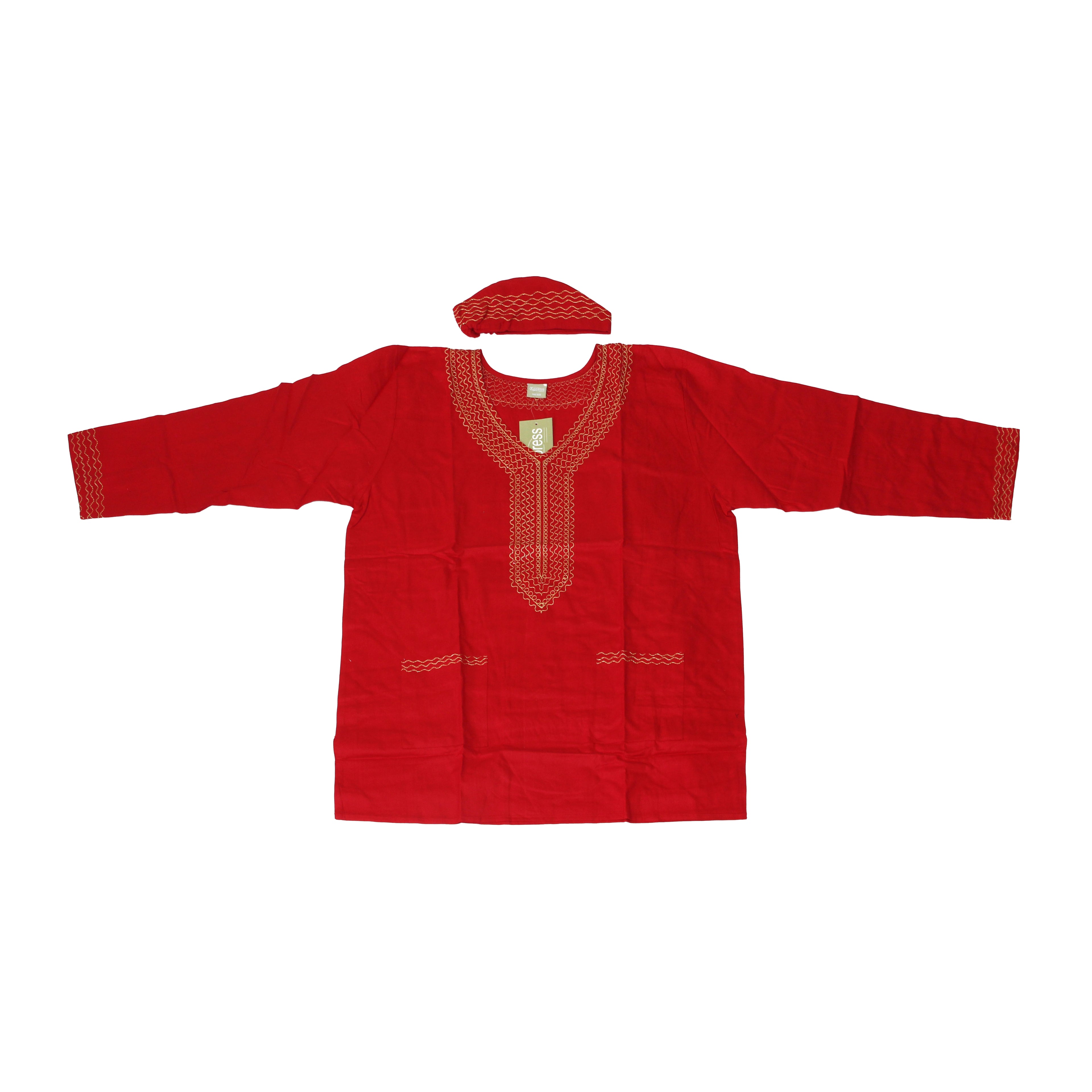Long-sleeve Zari Waves Gold Embroidered Pant Set - Red/Gold - Free