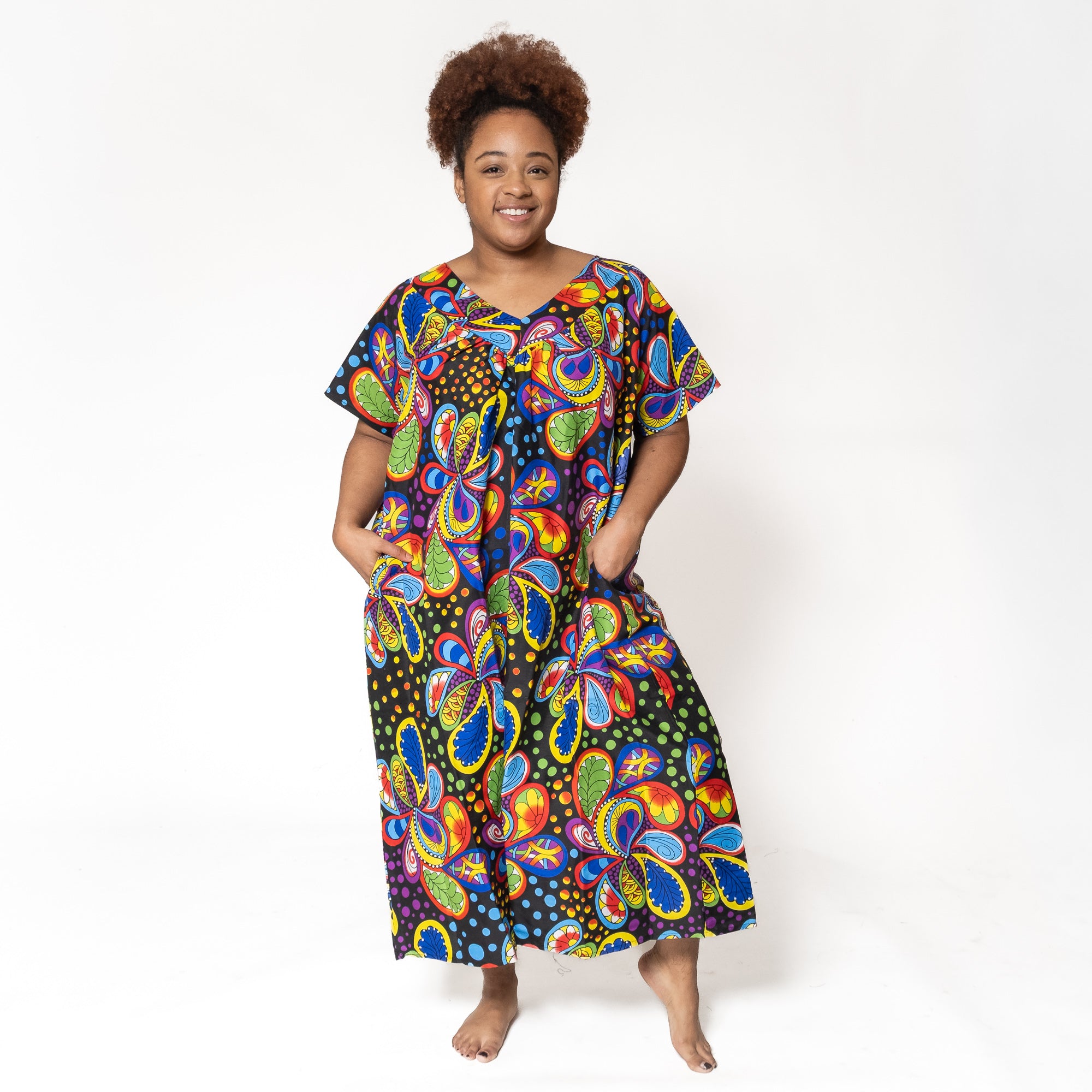 Ankara Print Short-sleeve House Dress - ONE SIZE - Style A