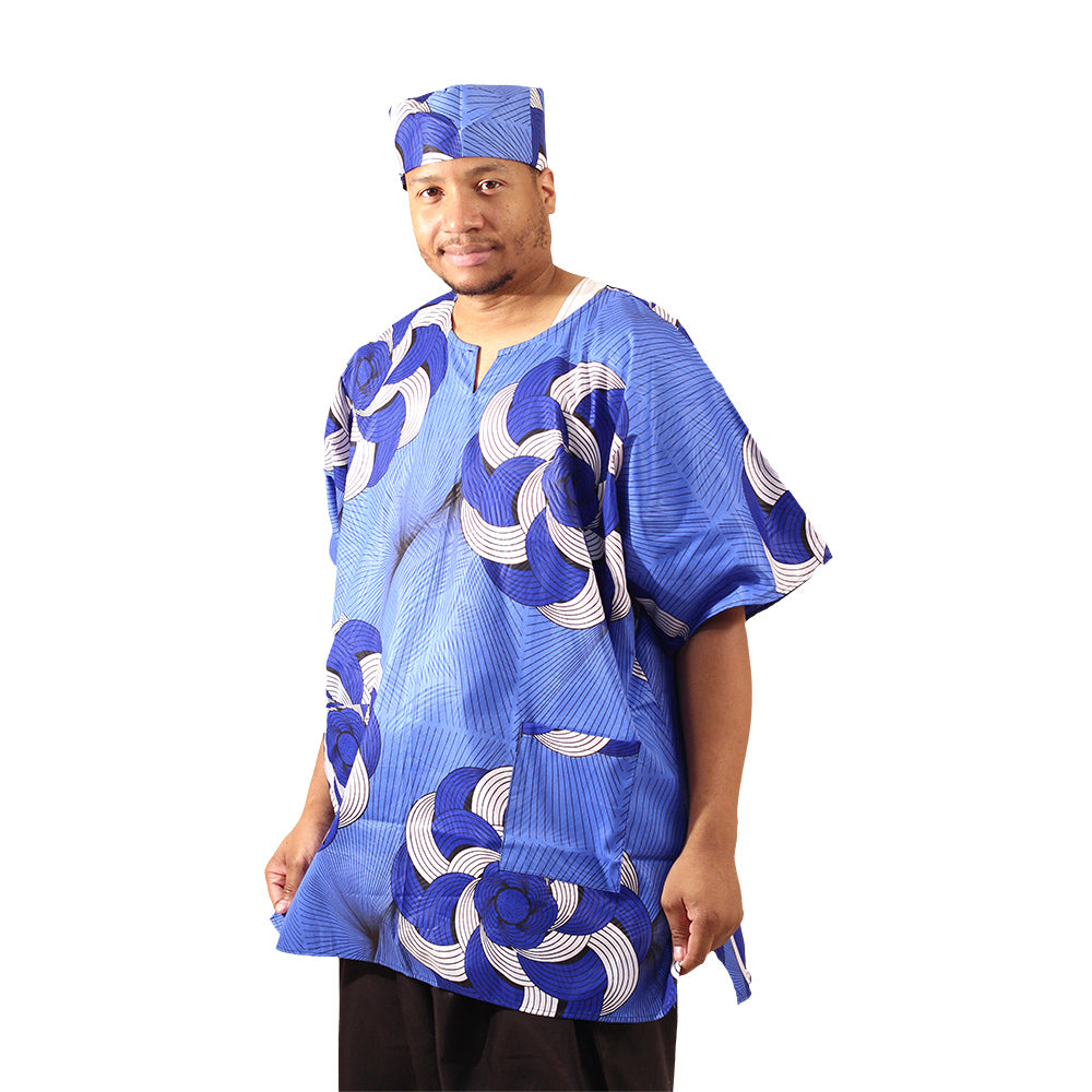 African Print Dashiki & Cap - Style A