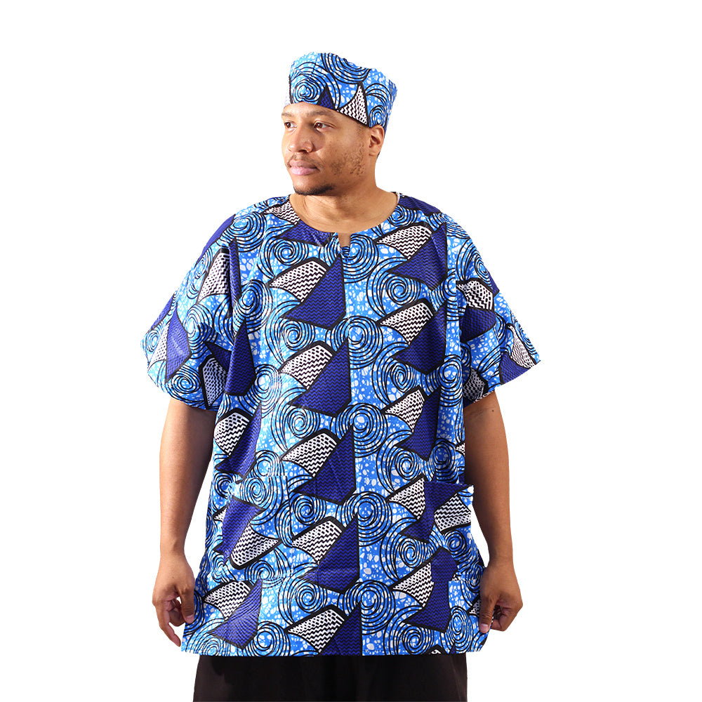 African Print Dashiki & Cap - Style A