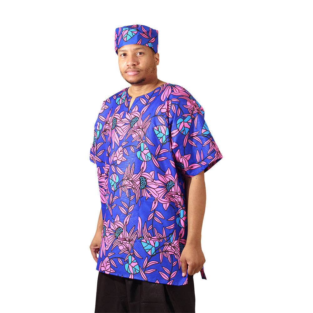 African Print Dashiki & Cap - Style A