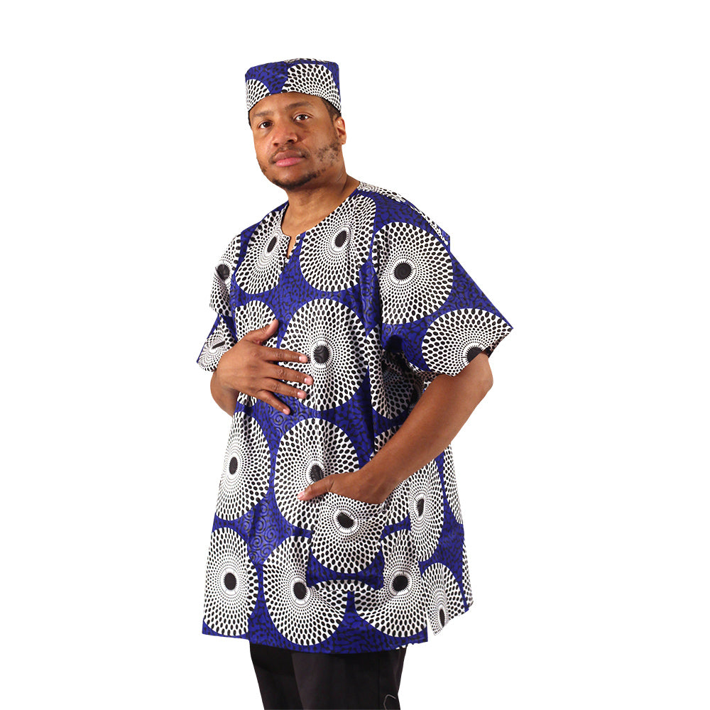 African Print Dashiki & Cap - Style A