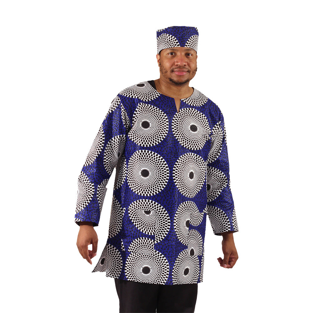 African Print LS Dashiki & Cap - Style A - 2X