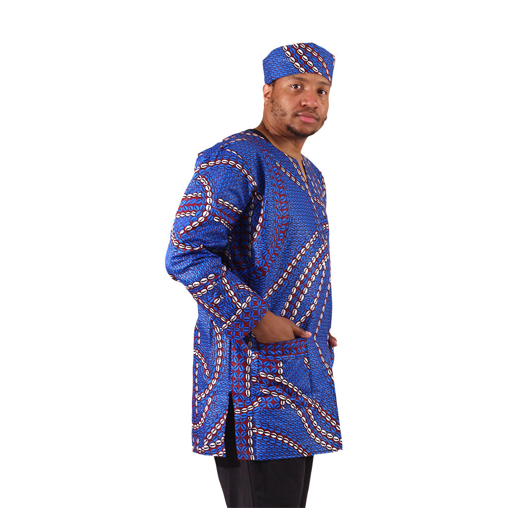 African Print LS Dashiki & Cap - Style A - 2X