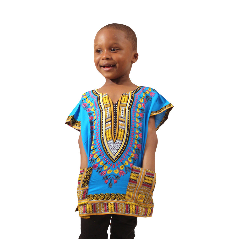 Children's Traditional Dashiki - Black/Blue - Large