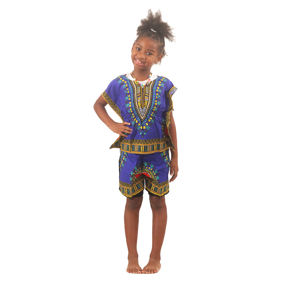 Children's Elastic Dashiki Set - Blue - Large