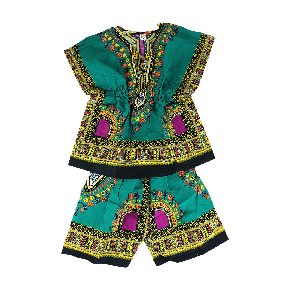 Children's Elastic Dashiki Set - Blue - Large