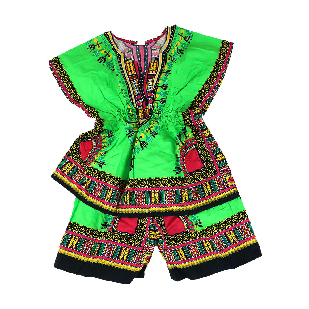 Children's Elastic Dashiki Set - Blue - Large