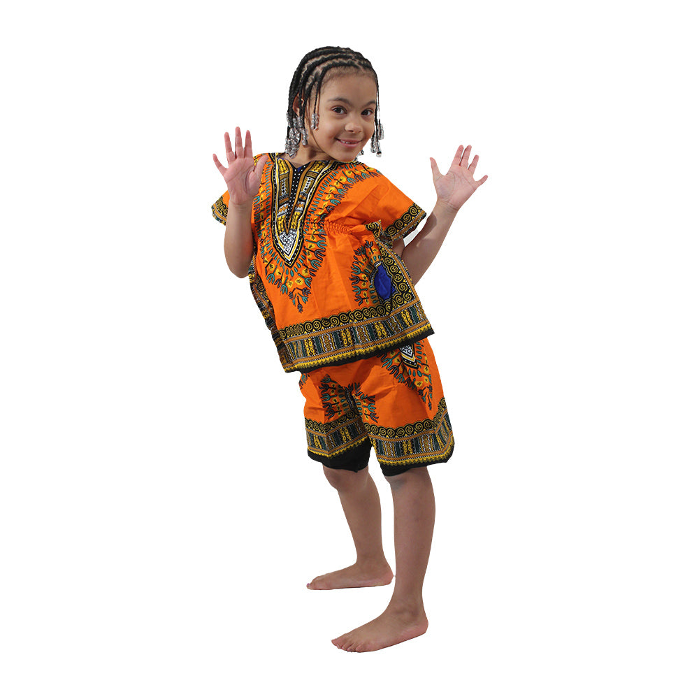 Children's Elastic Dashiki Set - Blue - Large