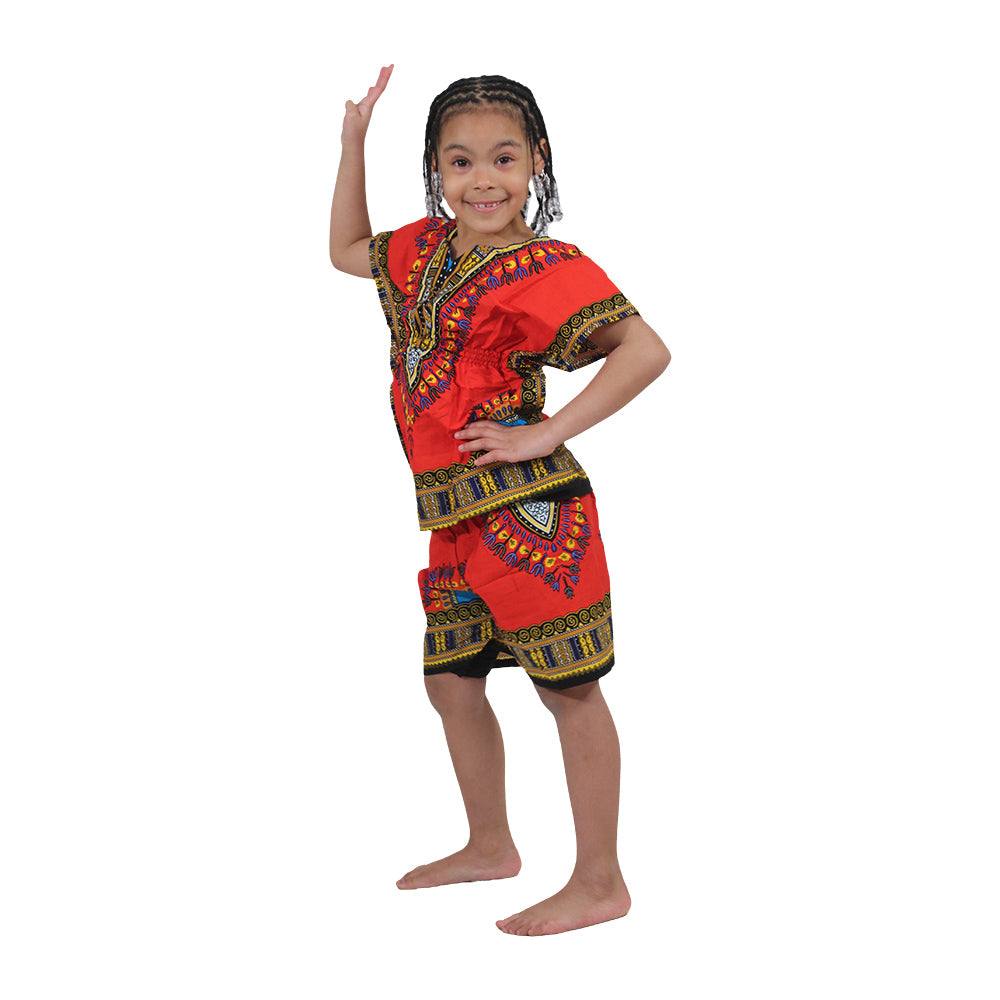 Children's Elastic Dashiki Set - Blue - Large