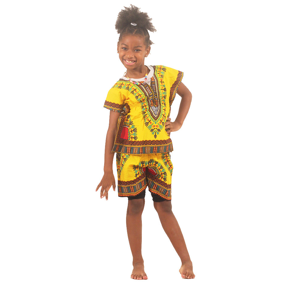 Children's Elastic Dashiki Set - Blue - Large