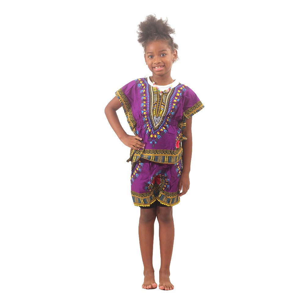 Children's Elastic Dashiki Set - Blue - Large