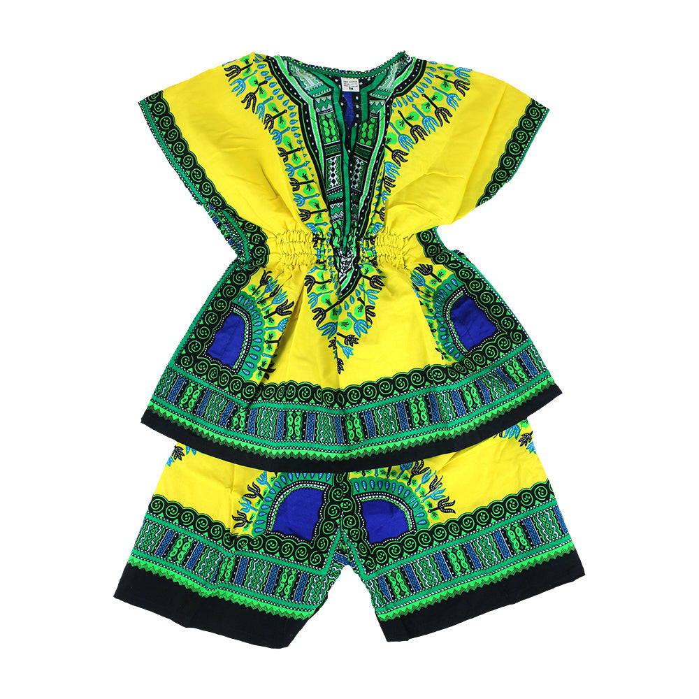 Children's Elastic Dashiki Set - Blue - Large