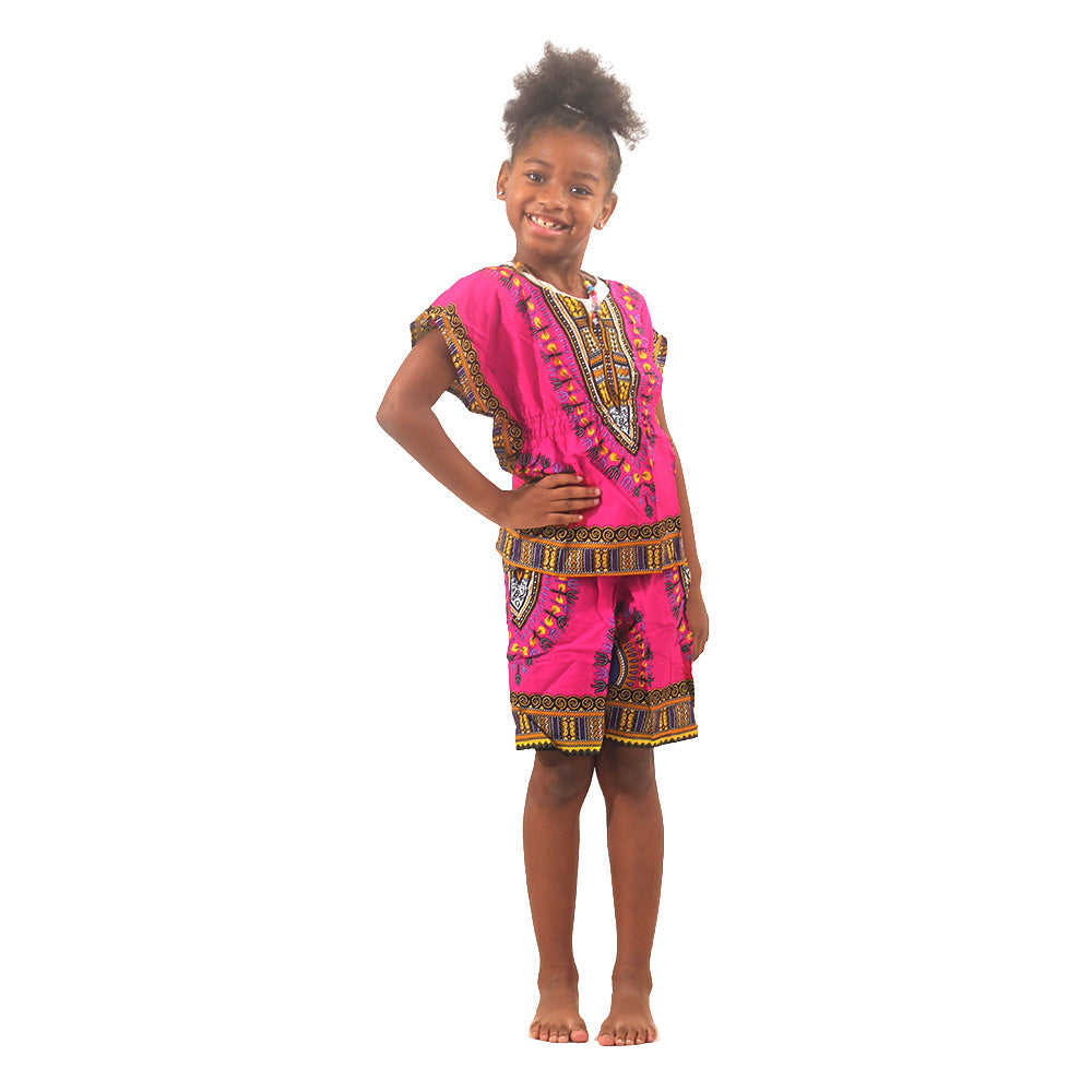 Children's Elastic Dashiki Set - Blue - Large